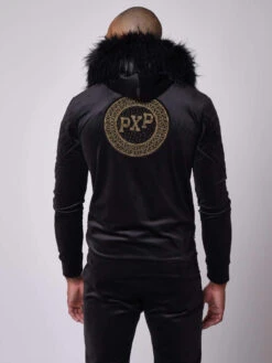 Veste De Jogging Velvet Ă Capuche Fausse Fourrure Patch Strass, Effet Biker