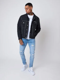 Veste Style Denim Coutures Contrastées