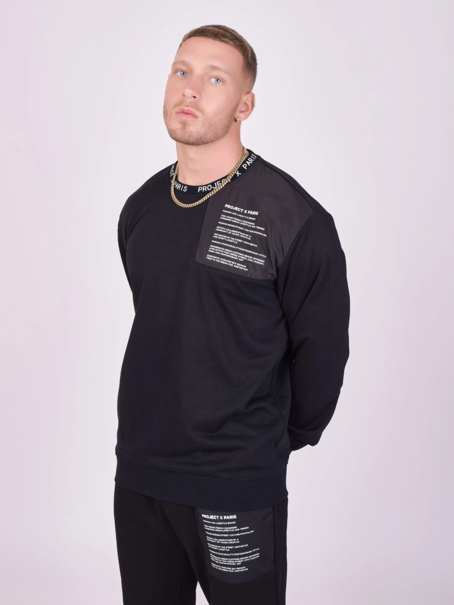 Sweat Col Rond Empiècement Et Message Texte – Image 3