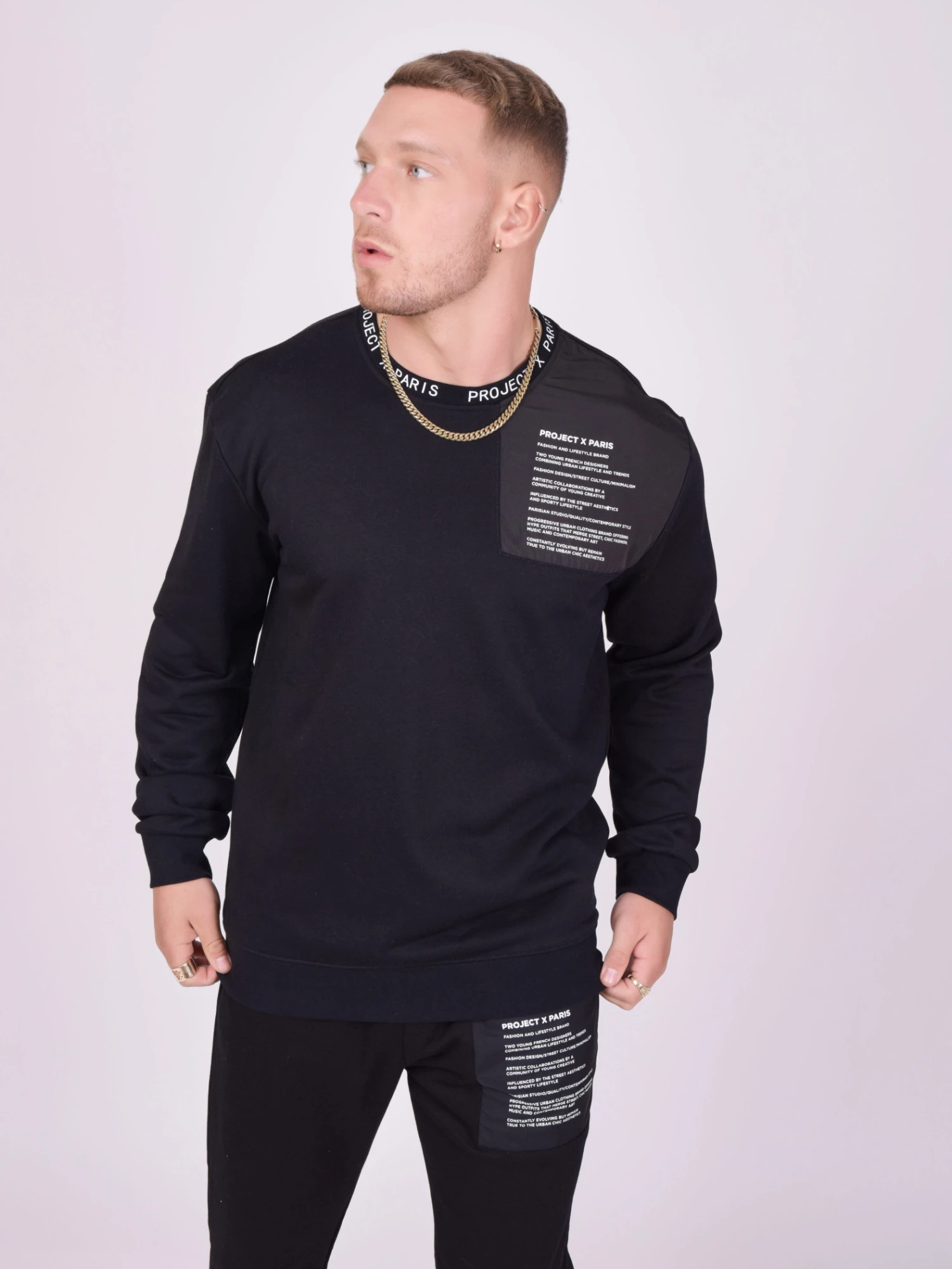 Sweat Col Rond Empiècement Et Message Texte