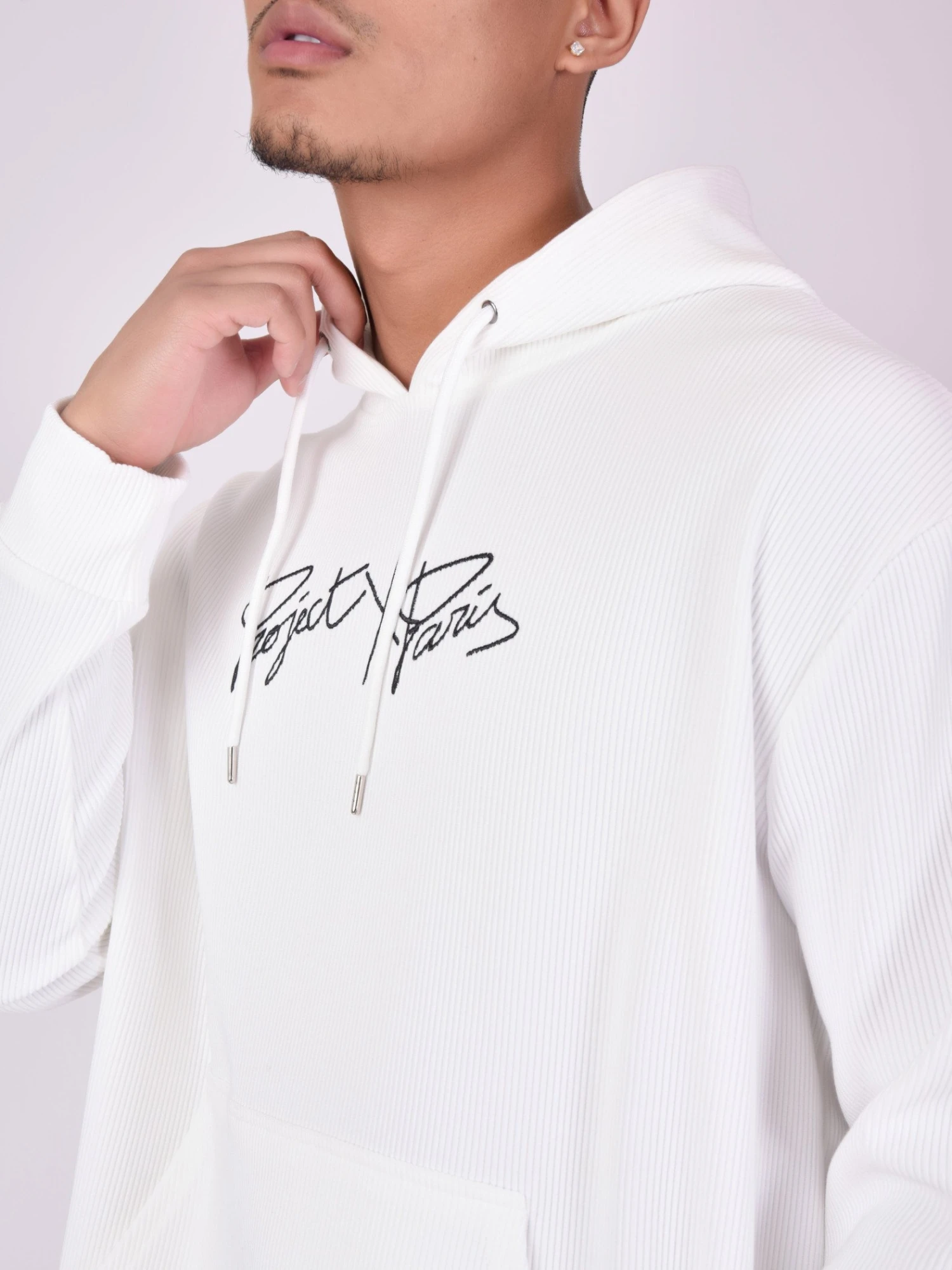 Sweat à Capuche Oversize Cotelé Simple Broderie – Image 2