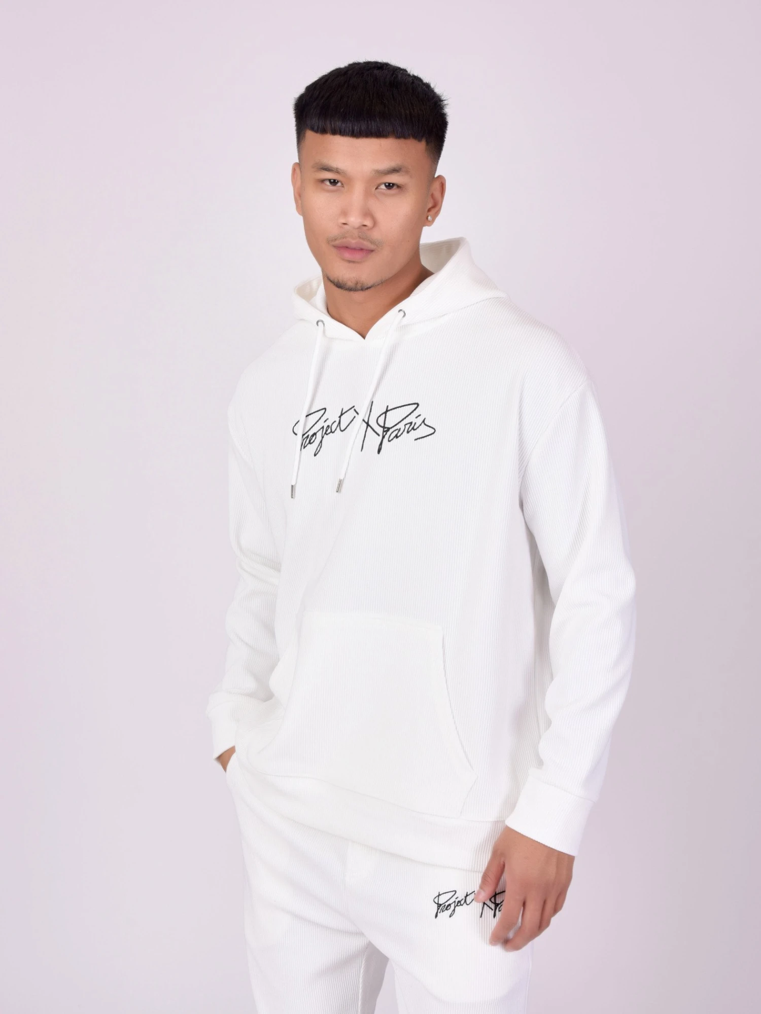 Sweat à Capuche Oversize Cotelé Simple Broderie – Image 3