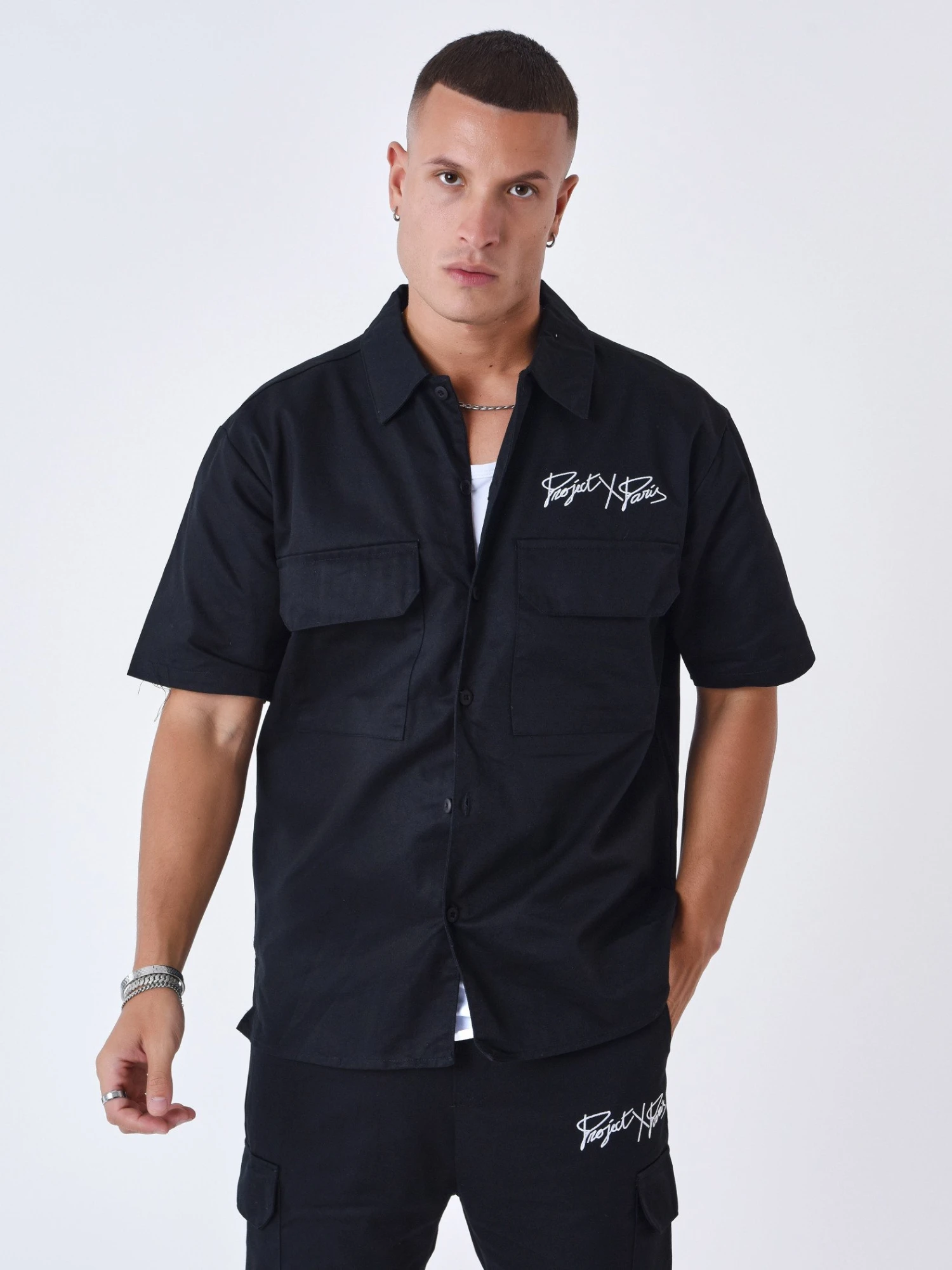 Chemise Manches Courtes Uni à Poches – Image 2