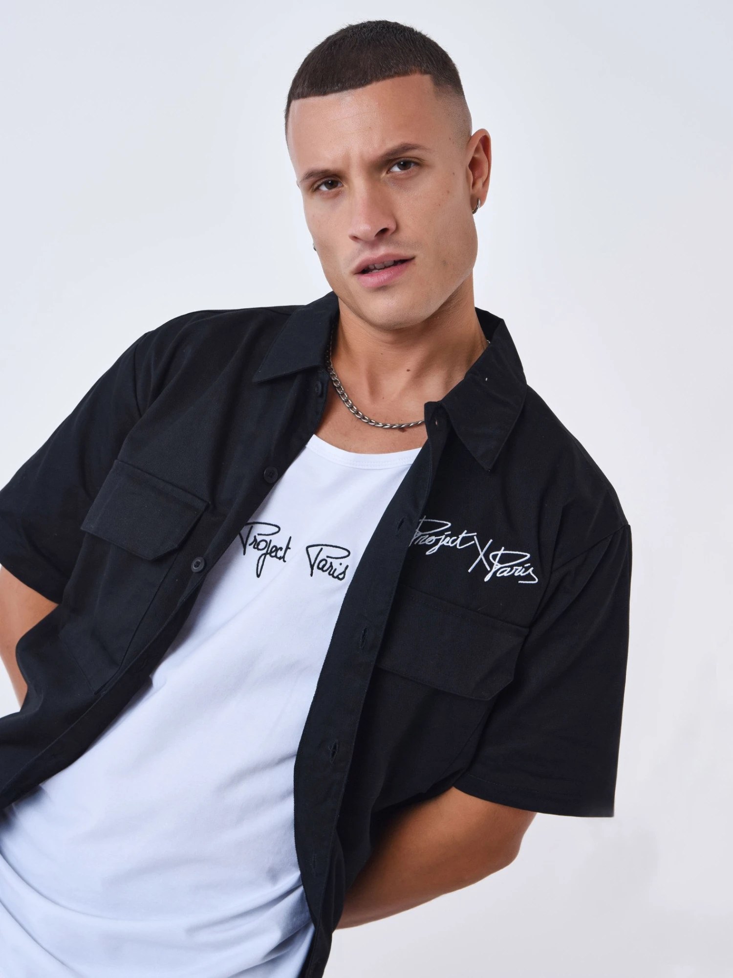 Chemise Manches Courtes Uni à Poches – Image 8