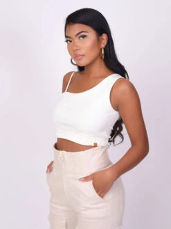 Crop Top Asymétrique Broderie Logo