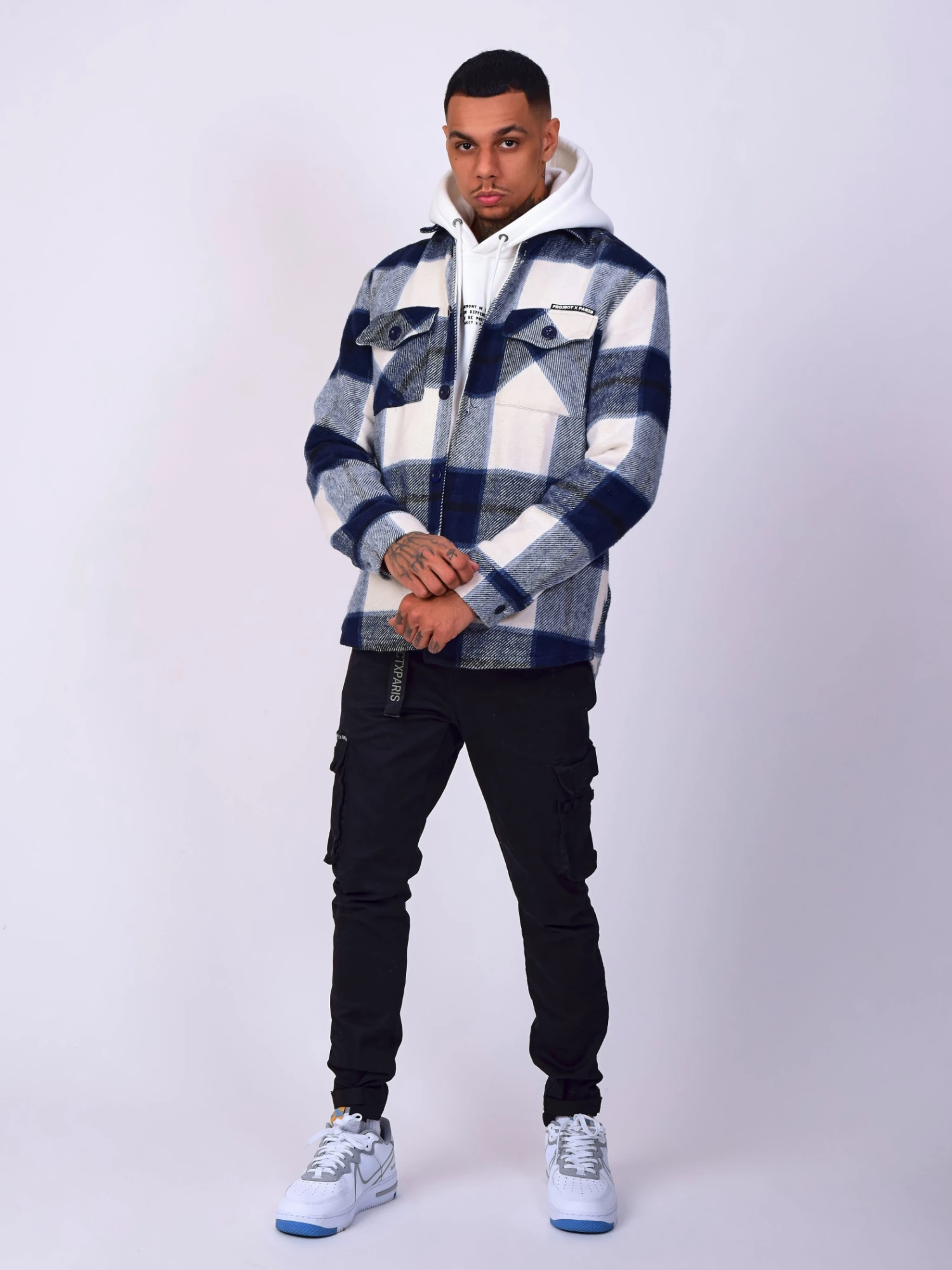 Surchemise Unisexe Ă Motif Maxi Carreaux Blanc Et Bleu