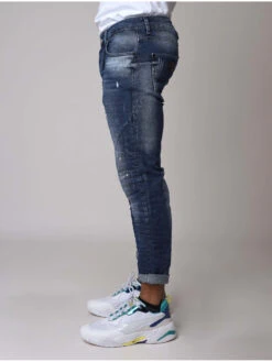 Jean Skinny Bleu Effet Délavé Et Tacheté
