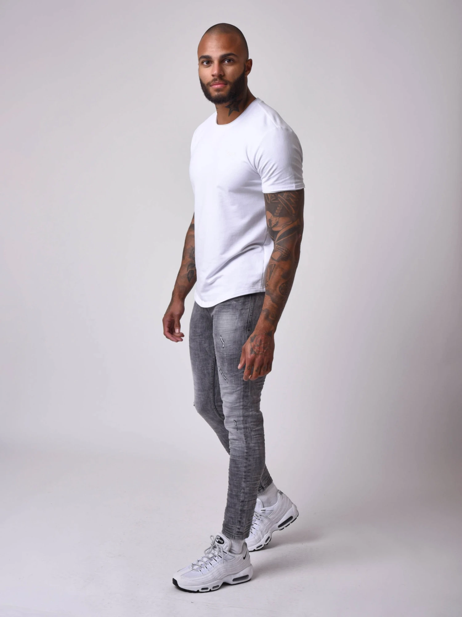 Jean Skinny Fit Basic Délavage Gris Effet Usé – Image 2