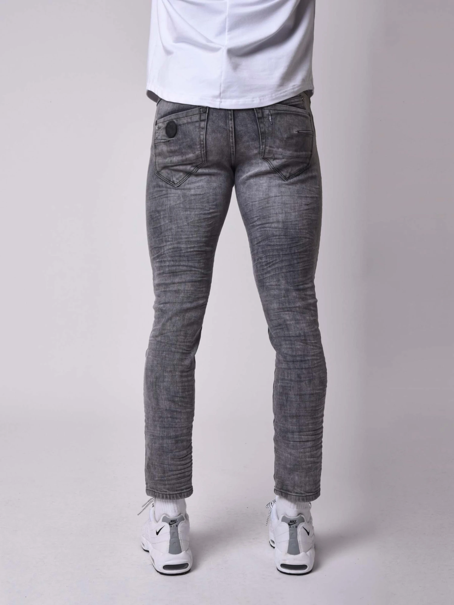 Jean Skinny Fit Basic Délavage Gris Effet Usé – Image 3
