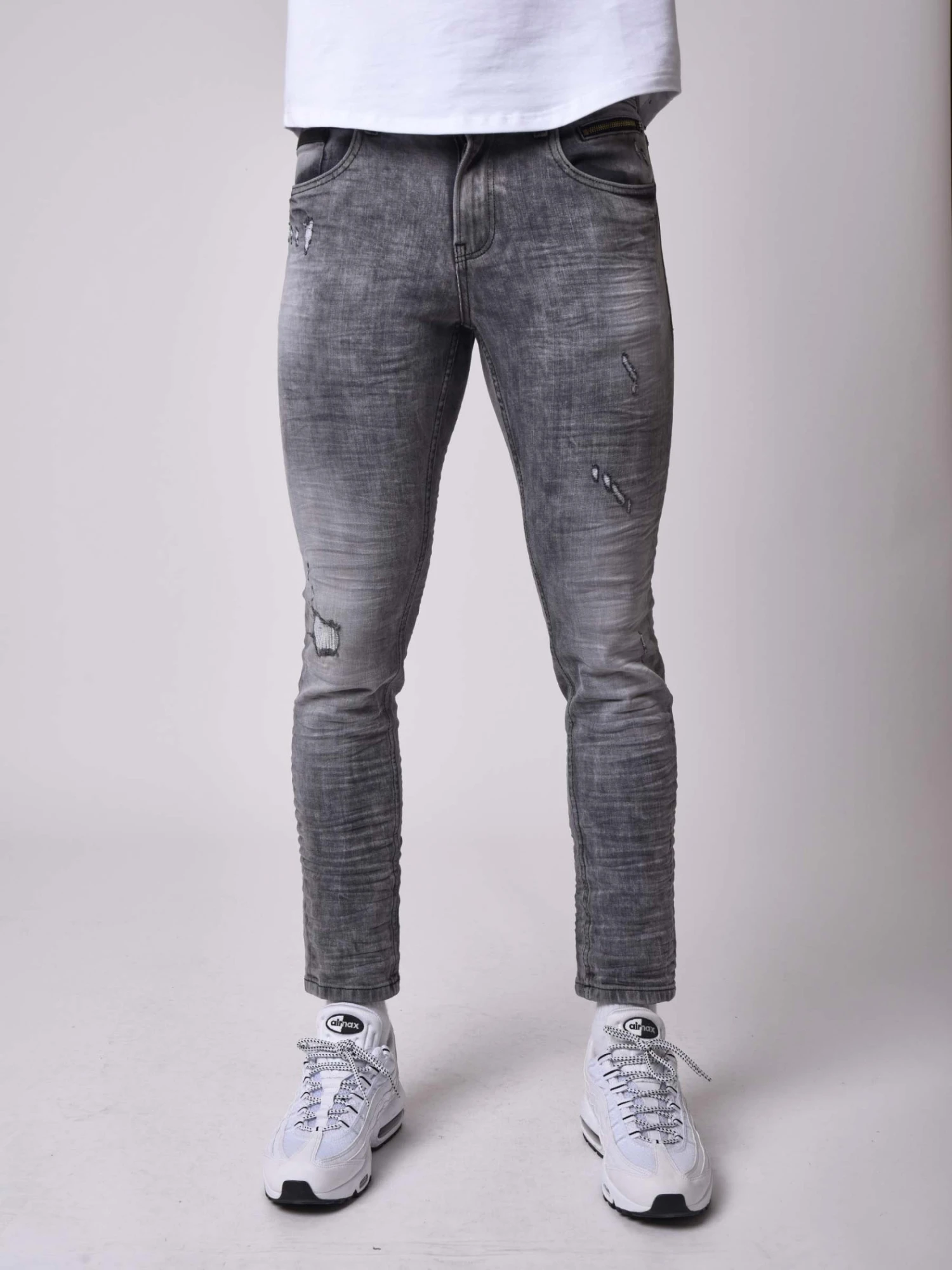 Jean Skinny Fit Basic Délavage Gris Effet Usé – Image 4