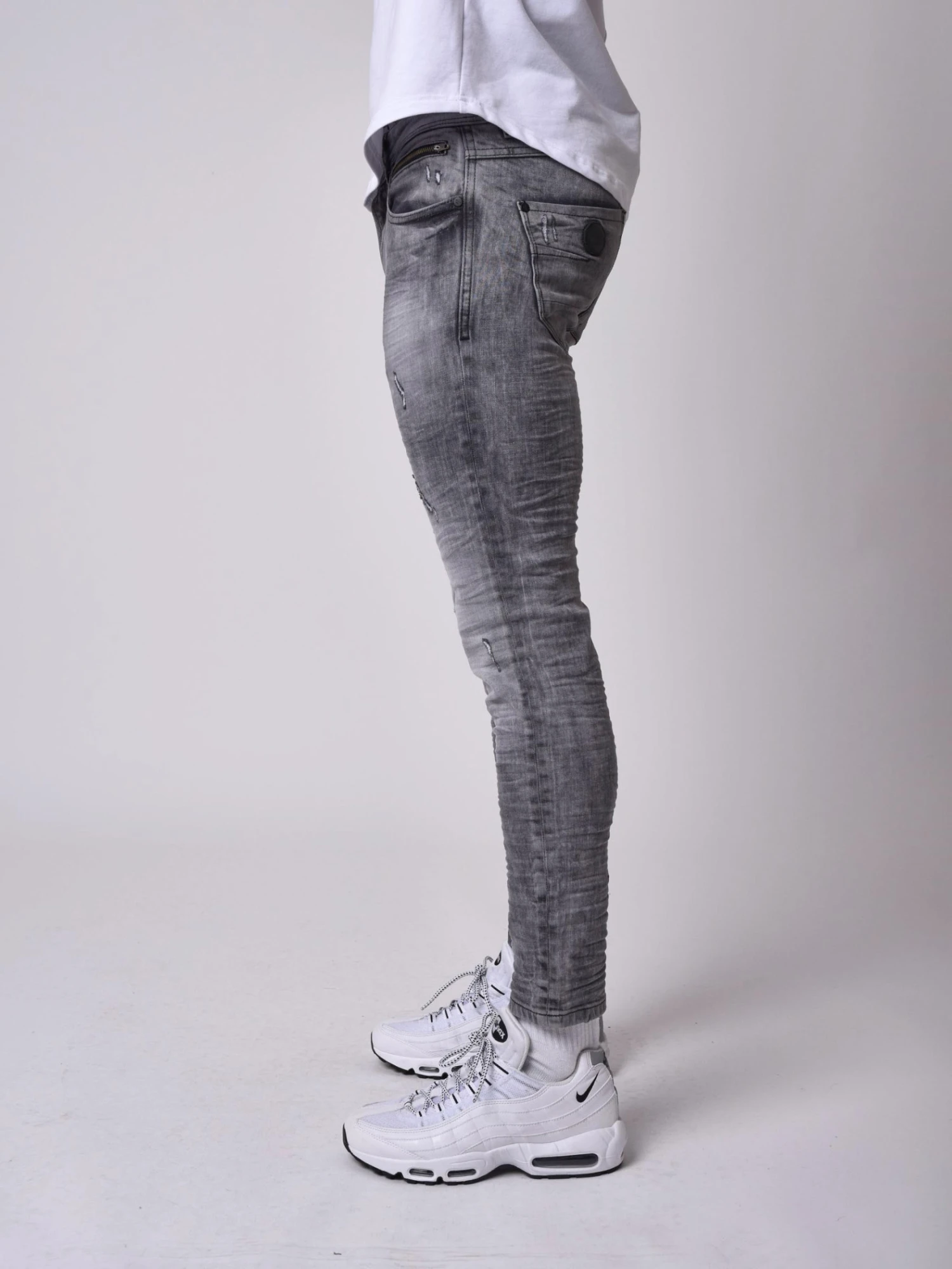 Jean Skinny Fit Basic Délavage Gris Effet Usé – Image 5
