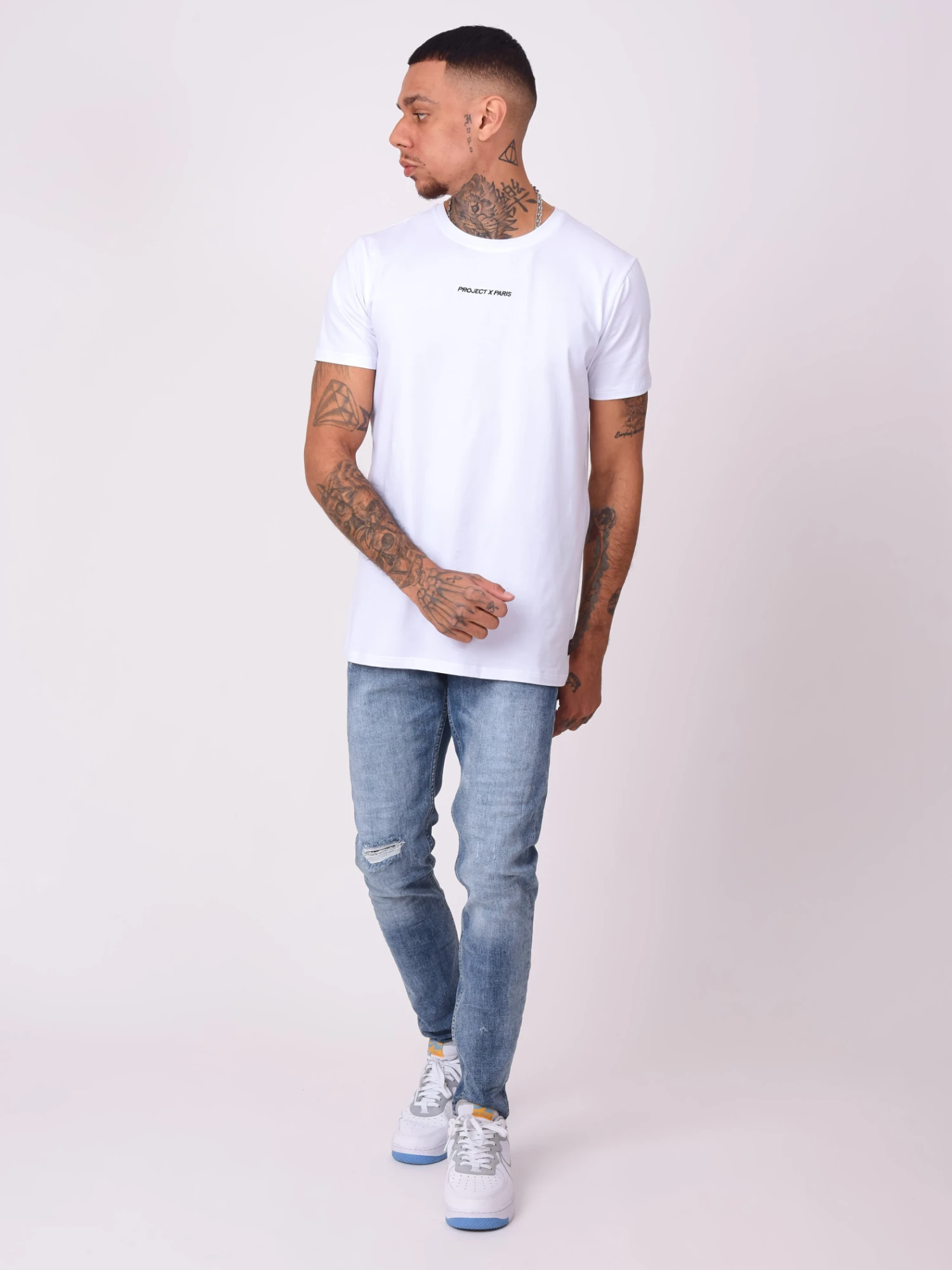 Jean Skinny Bleu Délavé Avec Trou – Image 3