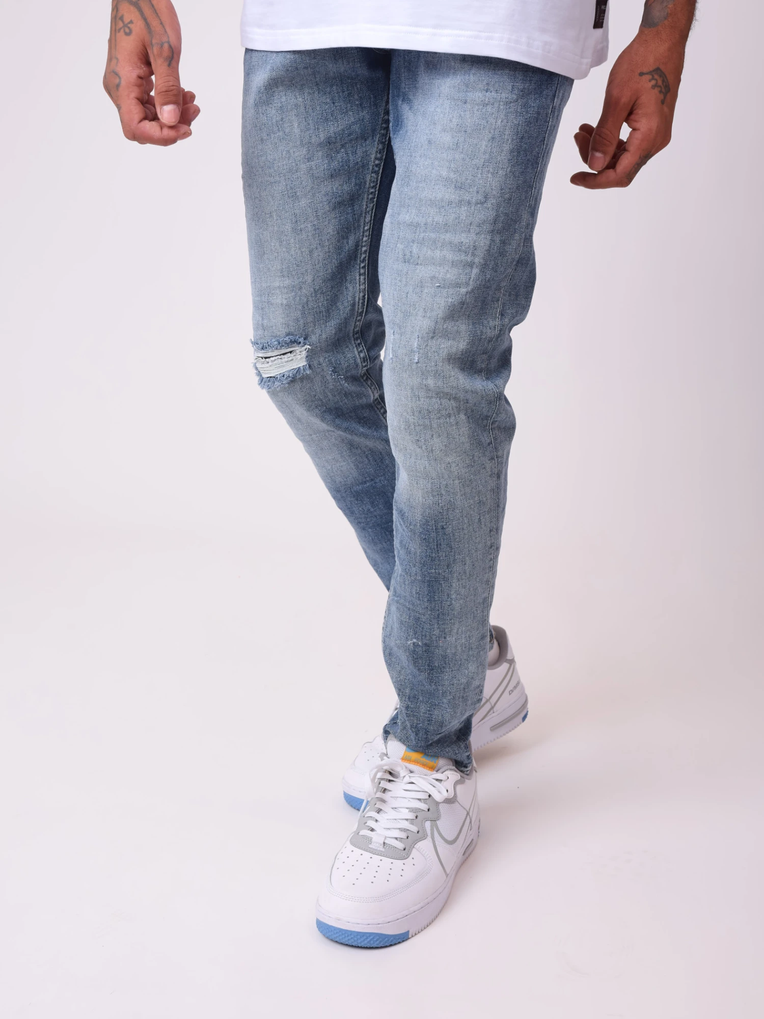 Jean Skinny Bleu Délavé Avec Trou