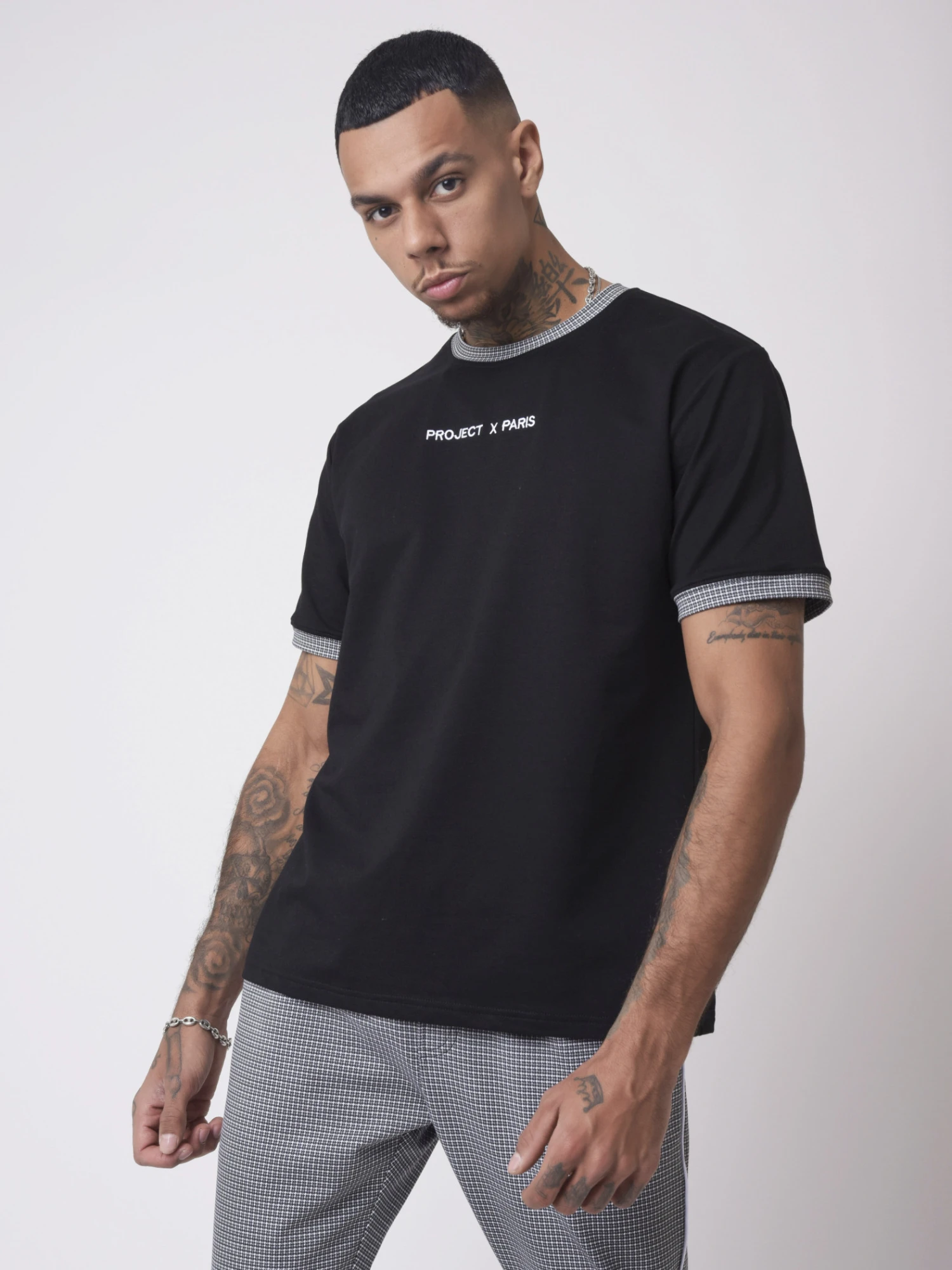 T-Shirt Col Et Manches Carreaux – Image 3