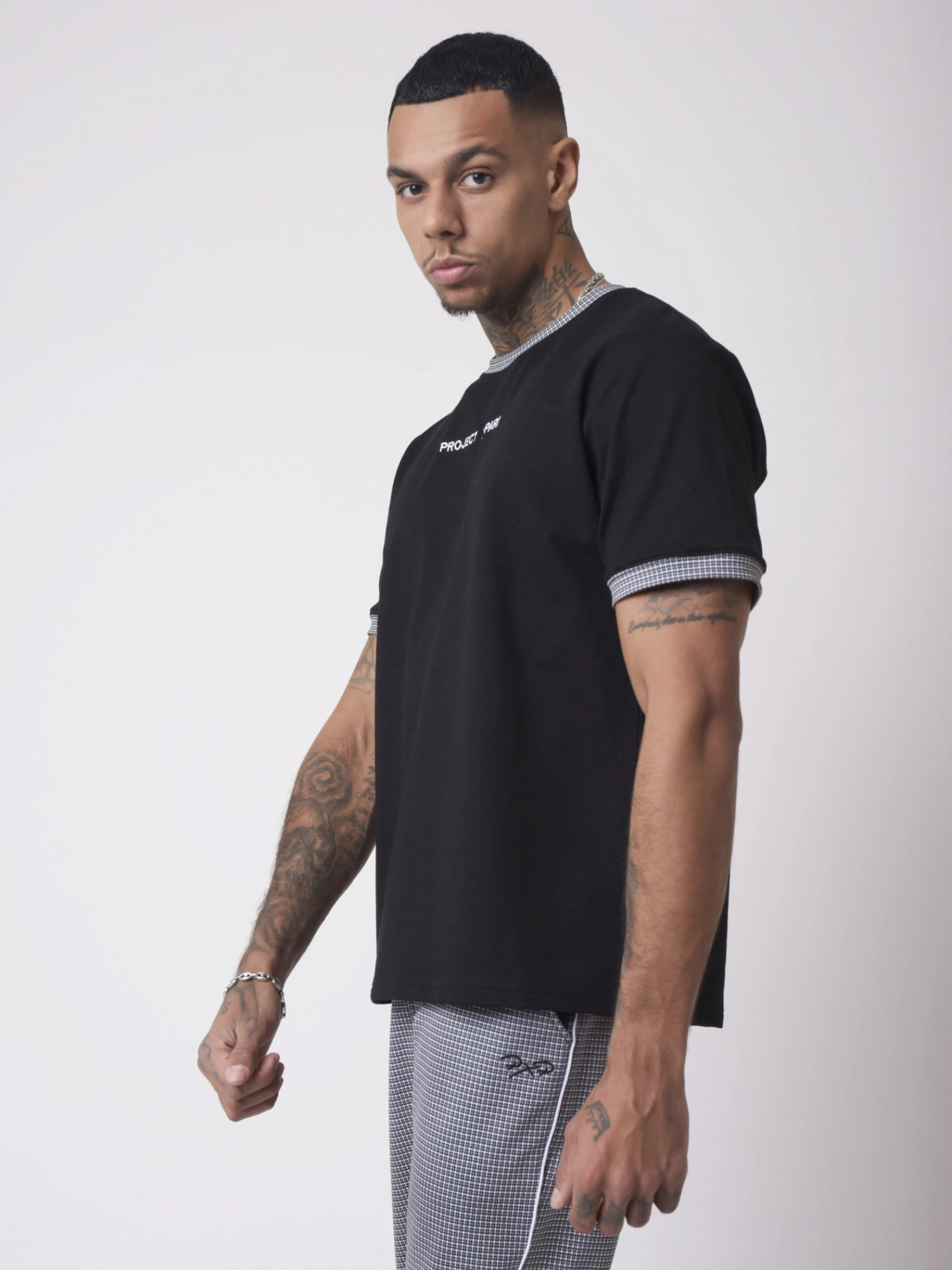 T-Shirt Col Et Manches Carreaux – Image 4