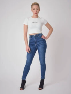 T-shirt Crop Cotelé Broderie Logo