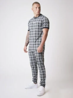 Tee-shirt Manches Courtes Elstiquées à Carreaux Noir