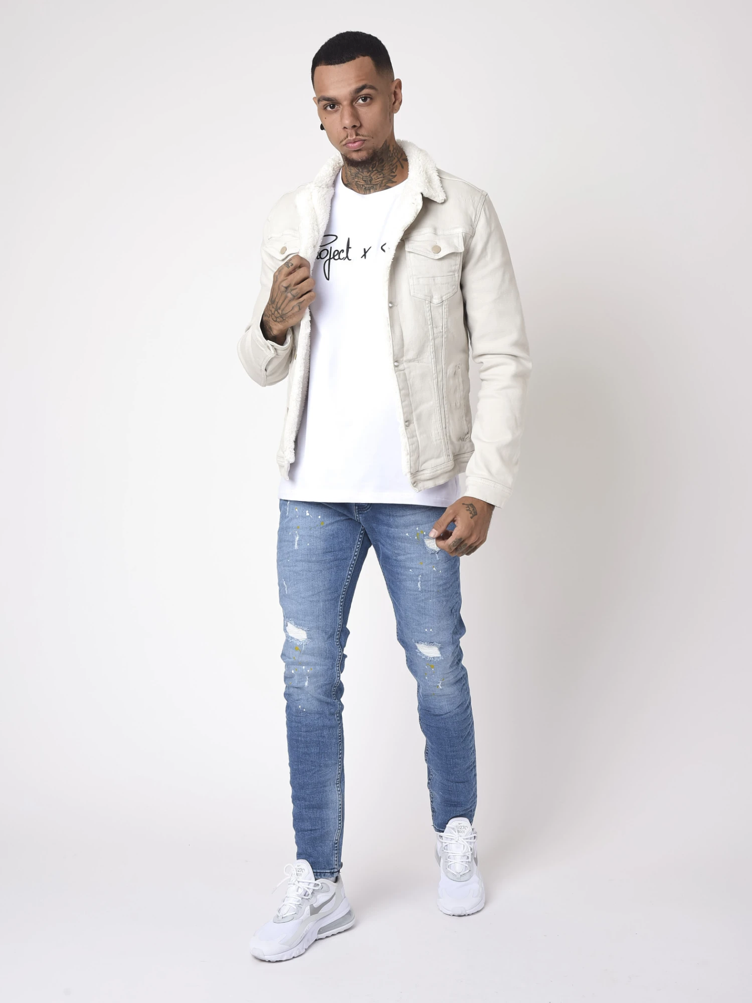 Jean Slim Basic Bleu Effet Usé Et Tacheté – Image 2