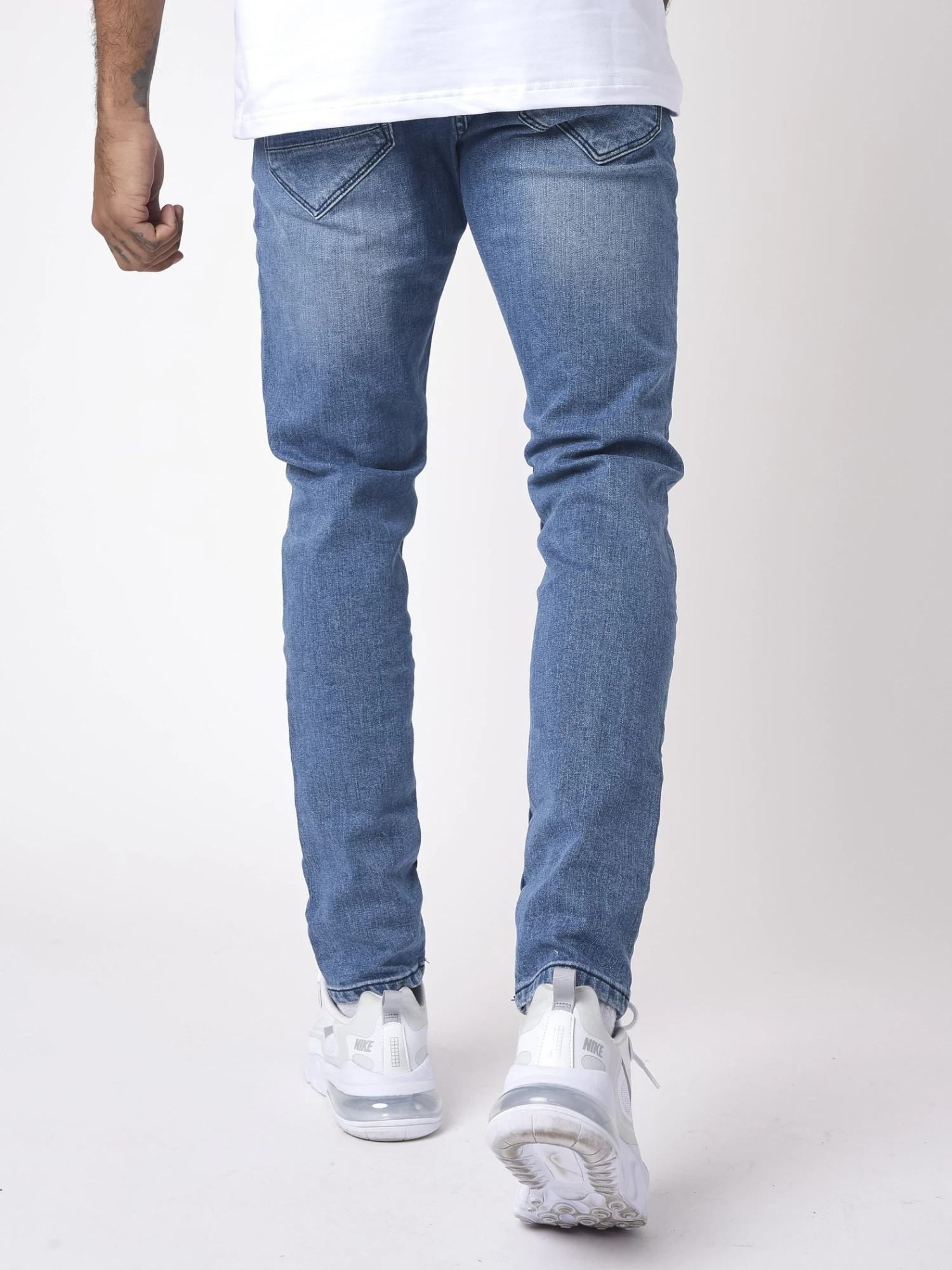 Jean Slim Basic Bleu Effet Usé Et Tacheté – Image 3