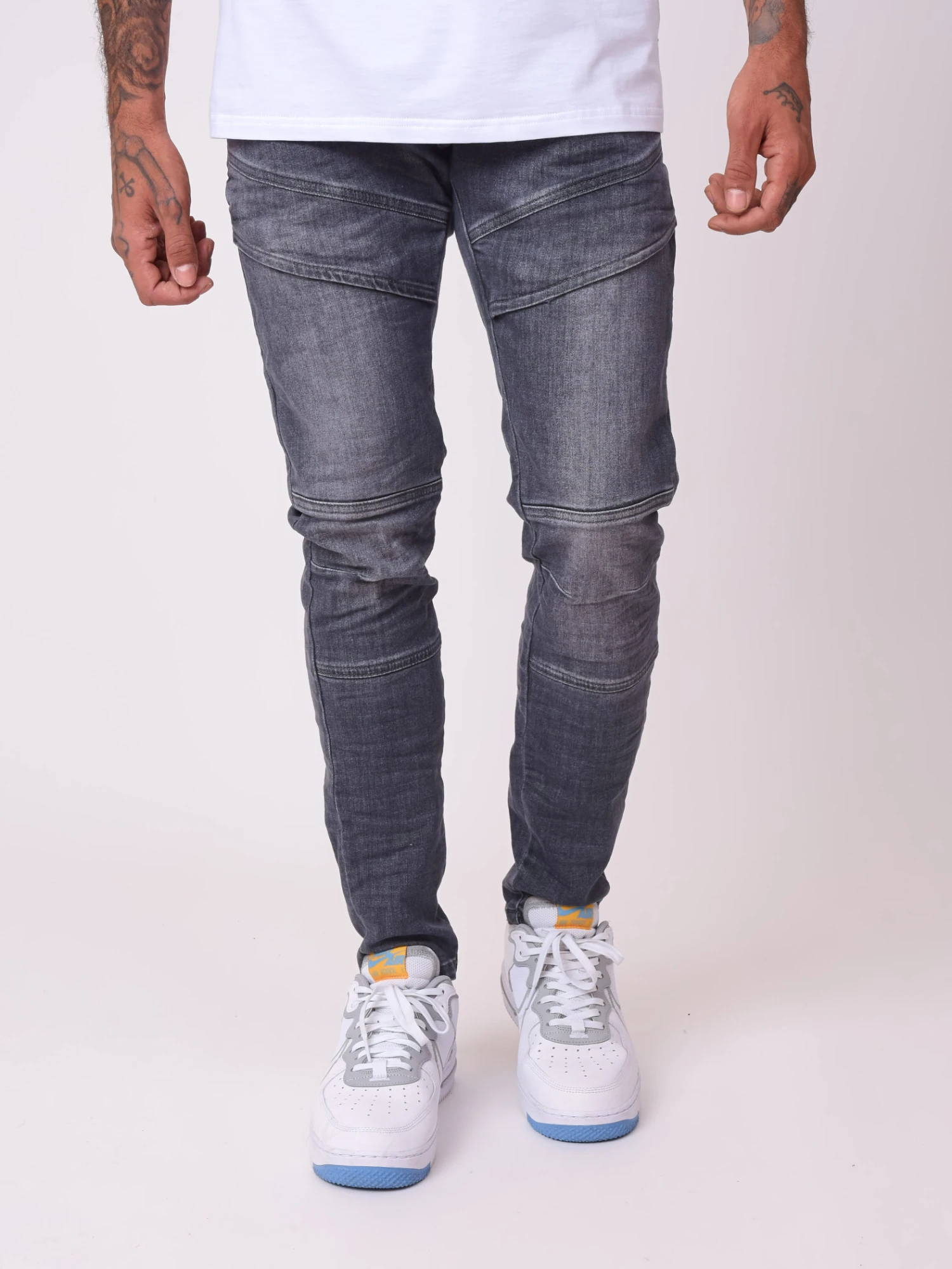 Jean Slim Gris Delavé Coutures Apparentes – Image 4