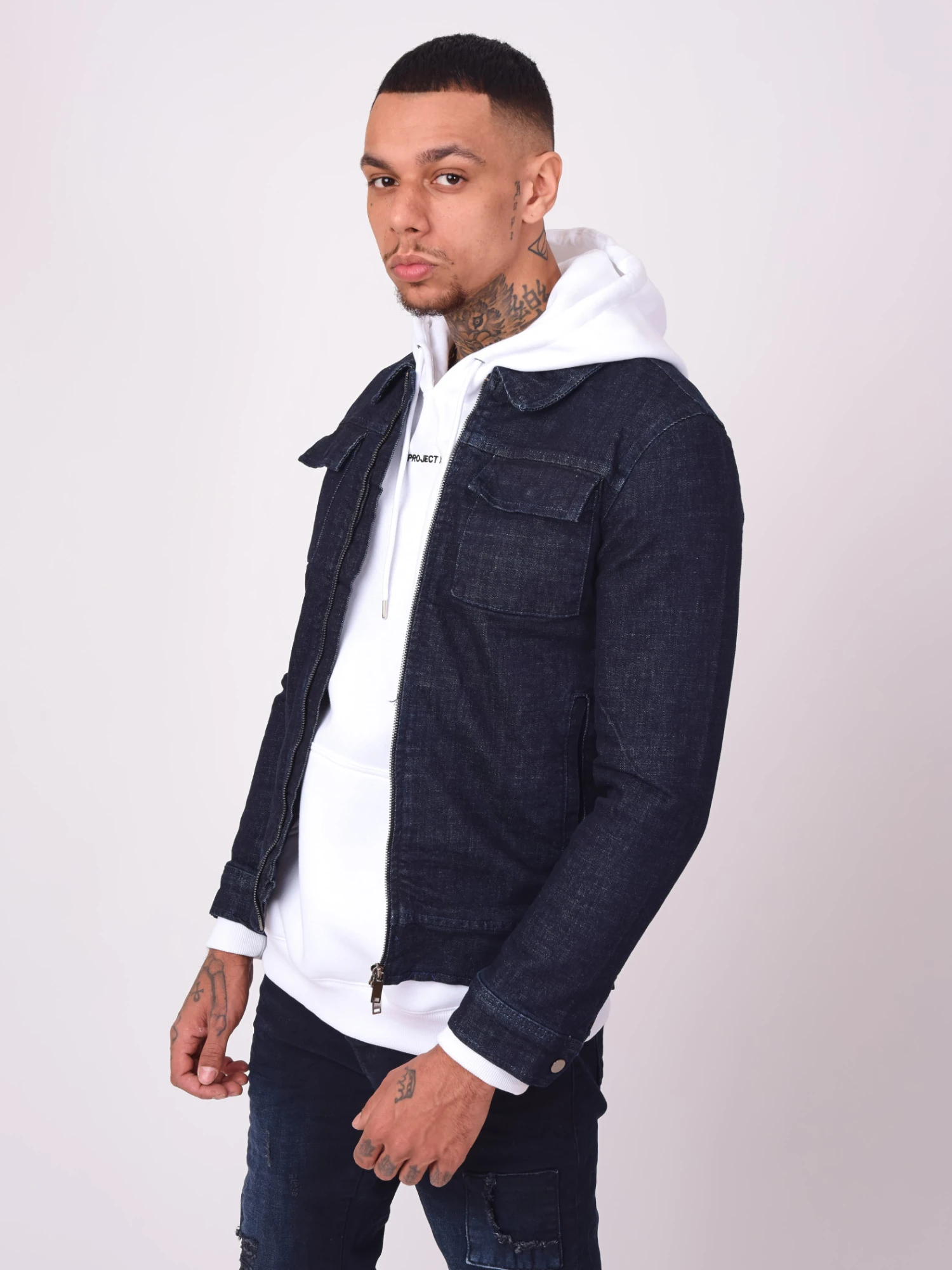 Veste En Denim Brut à Zip – Image 3