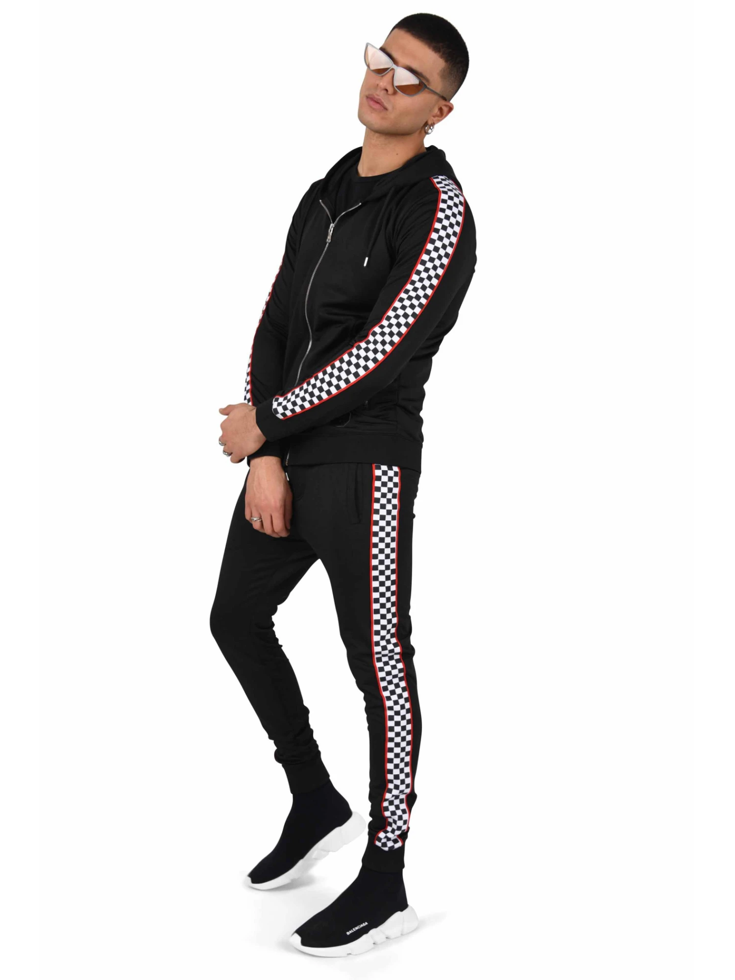 Veste à Capuche Bandes Damier Et Liserés