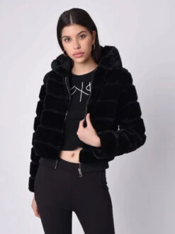 Veste Courte à Capuche En Imitation Fourrure