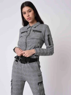 Veste Courte à Carreaux à Zips