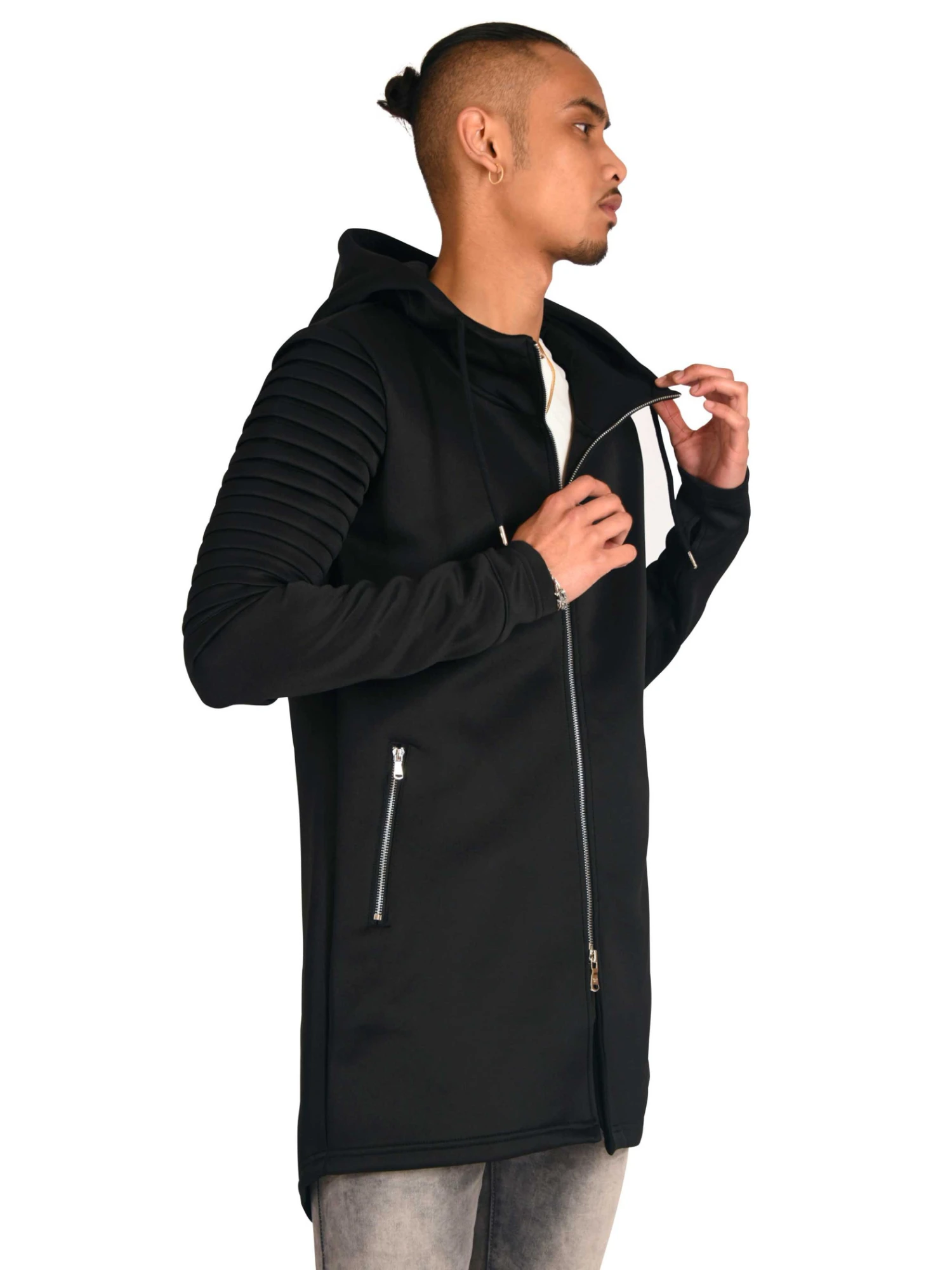 Veste Longue à Capuche Manches Biker – Image 4