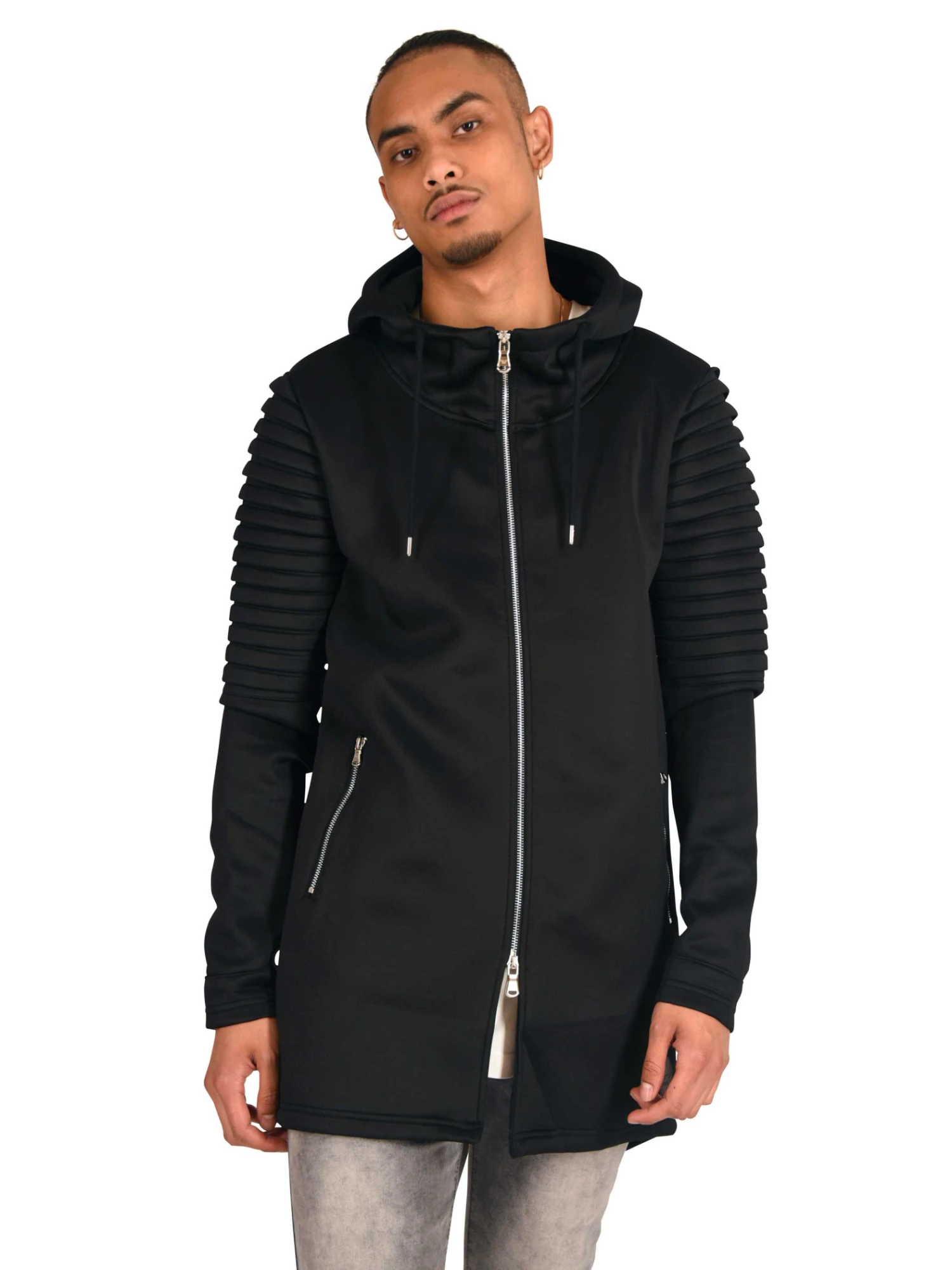 Veste Longue Ă Capuche Manches Biker