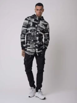 Veste Longue Motif Graphique Noir Et Blanc