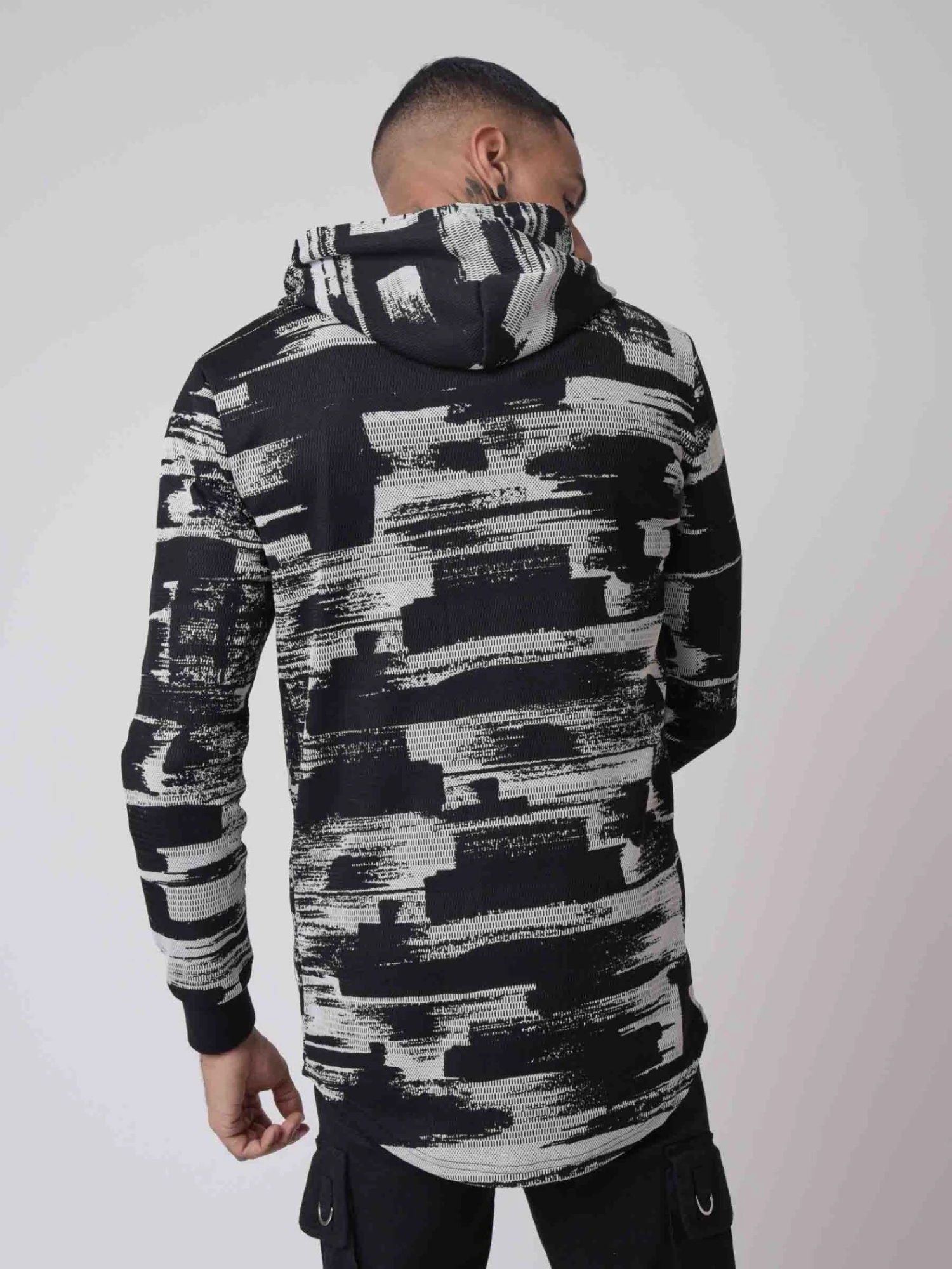 Veste Longue Motif Graphique Noir Et Blanc – Image 4